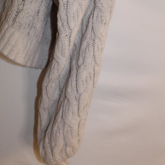 Pink Lily beige/tan long-sleeve crew neck chunky cable knit cropped sweater L - Picture 4 of 9